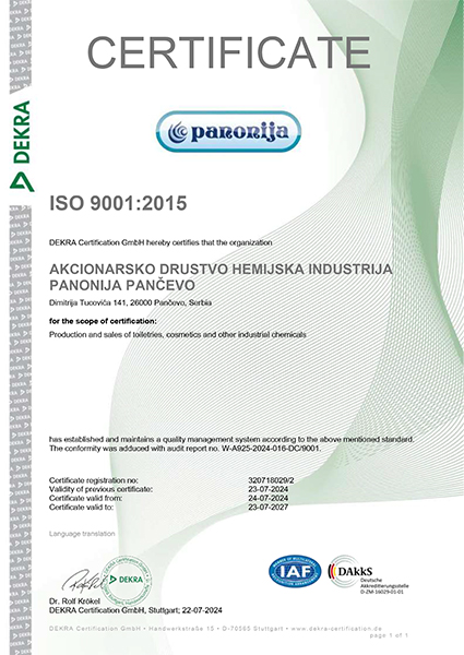 Panonija AD ISO 9001