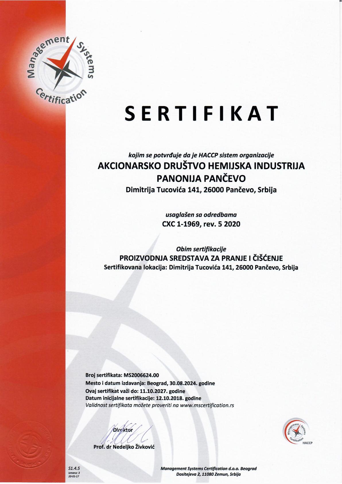 Panonija AD HACCP
